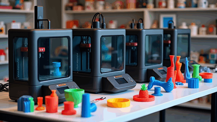 Side-by-side-view-of-desktop-3d-printers-on-a-workspace-table - 3d printing by kevin A 3D printing Farm
