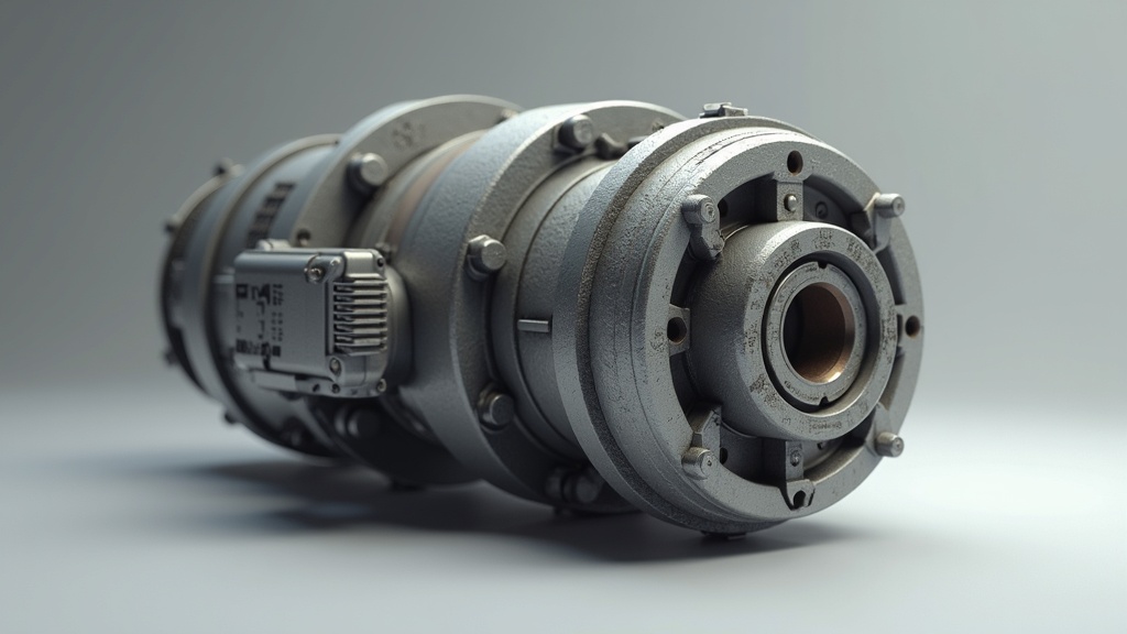 A detailed 3D model of a mechanical object, showing clean geometry and subtle textures in a realistic rendering studio lighting.