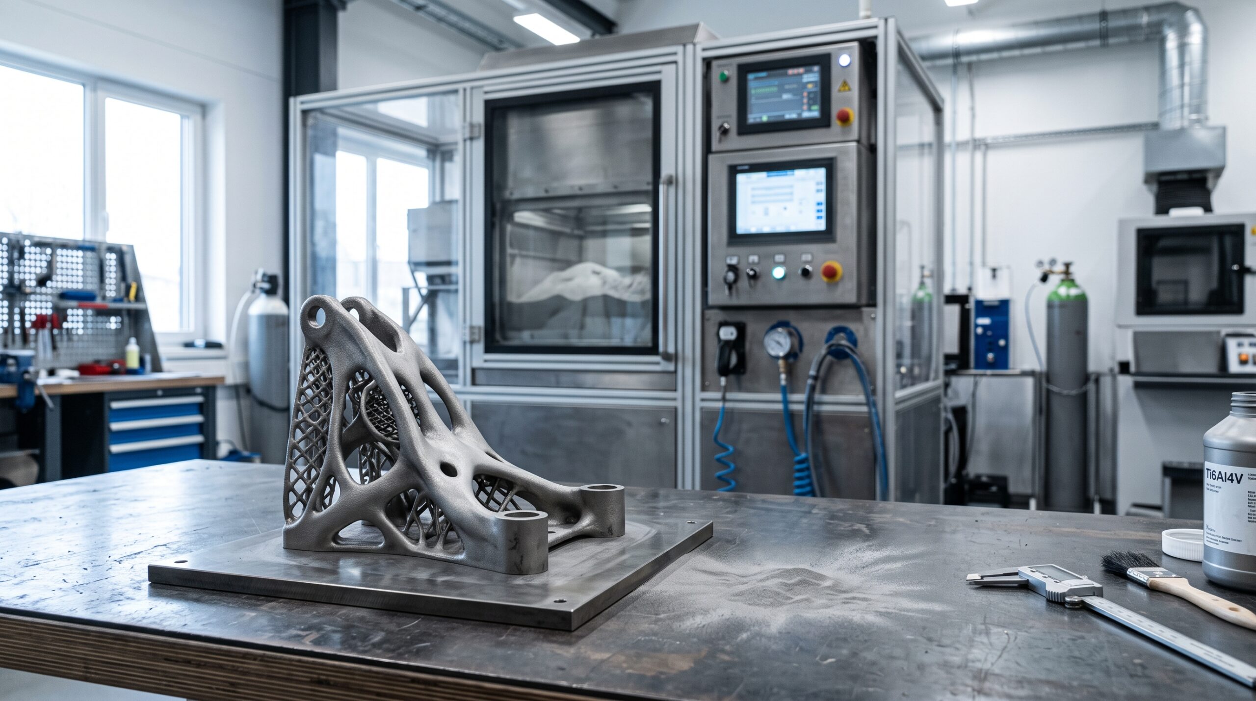 Desktop and industrial 3D printers in a modern additive manufacturing workshop