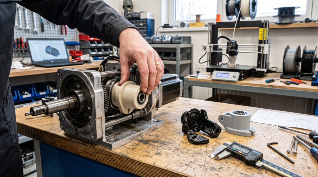 Digital Calipers Checking a 3d-printed Replacement-part Test Fit Beside the Original Broken Component