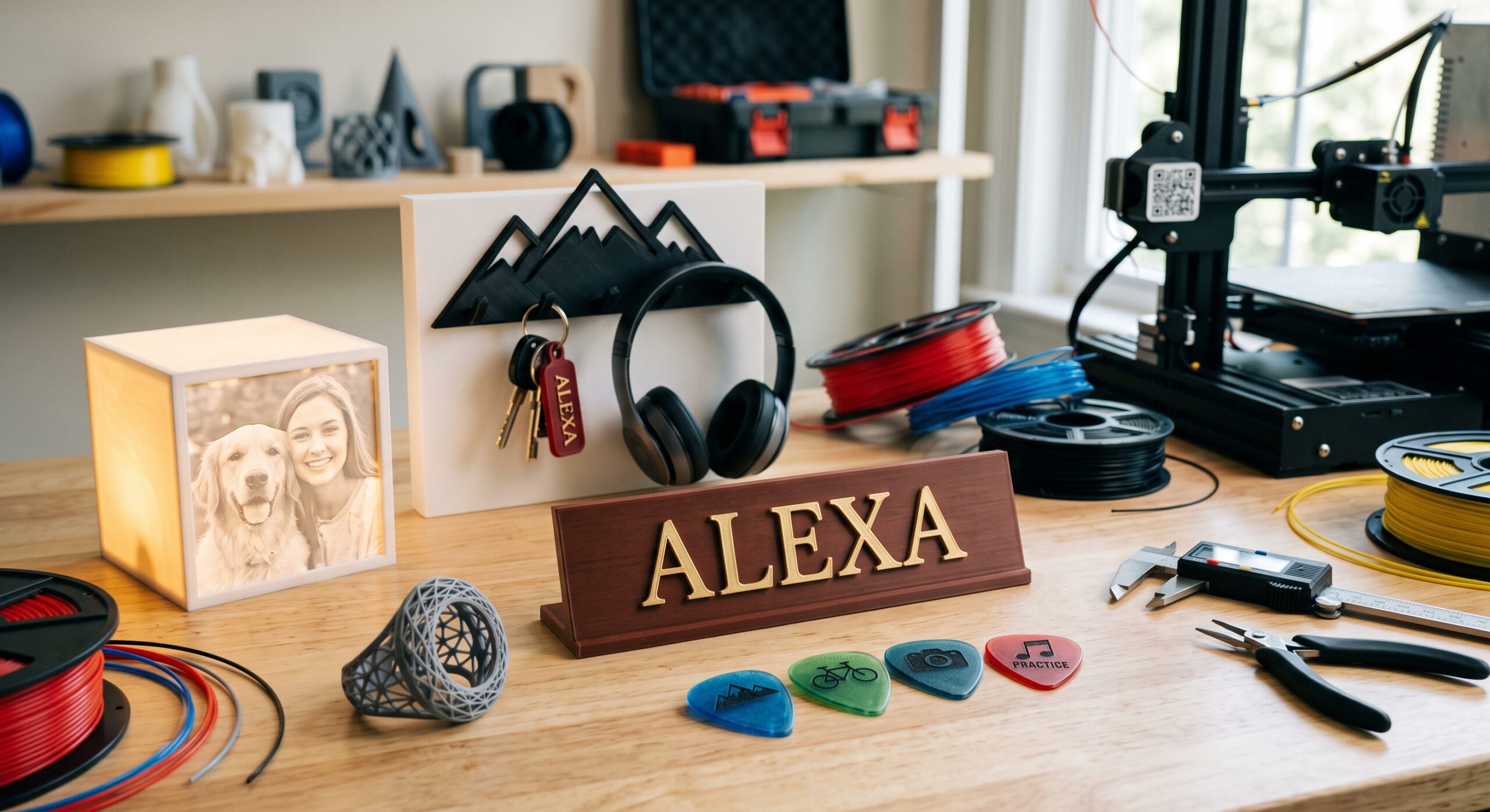 Personalized 3D printed gifts including custom keepsakes and practical printed items