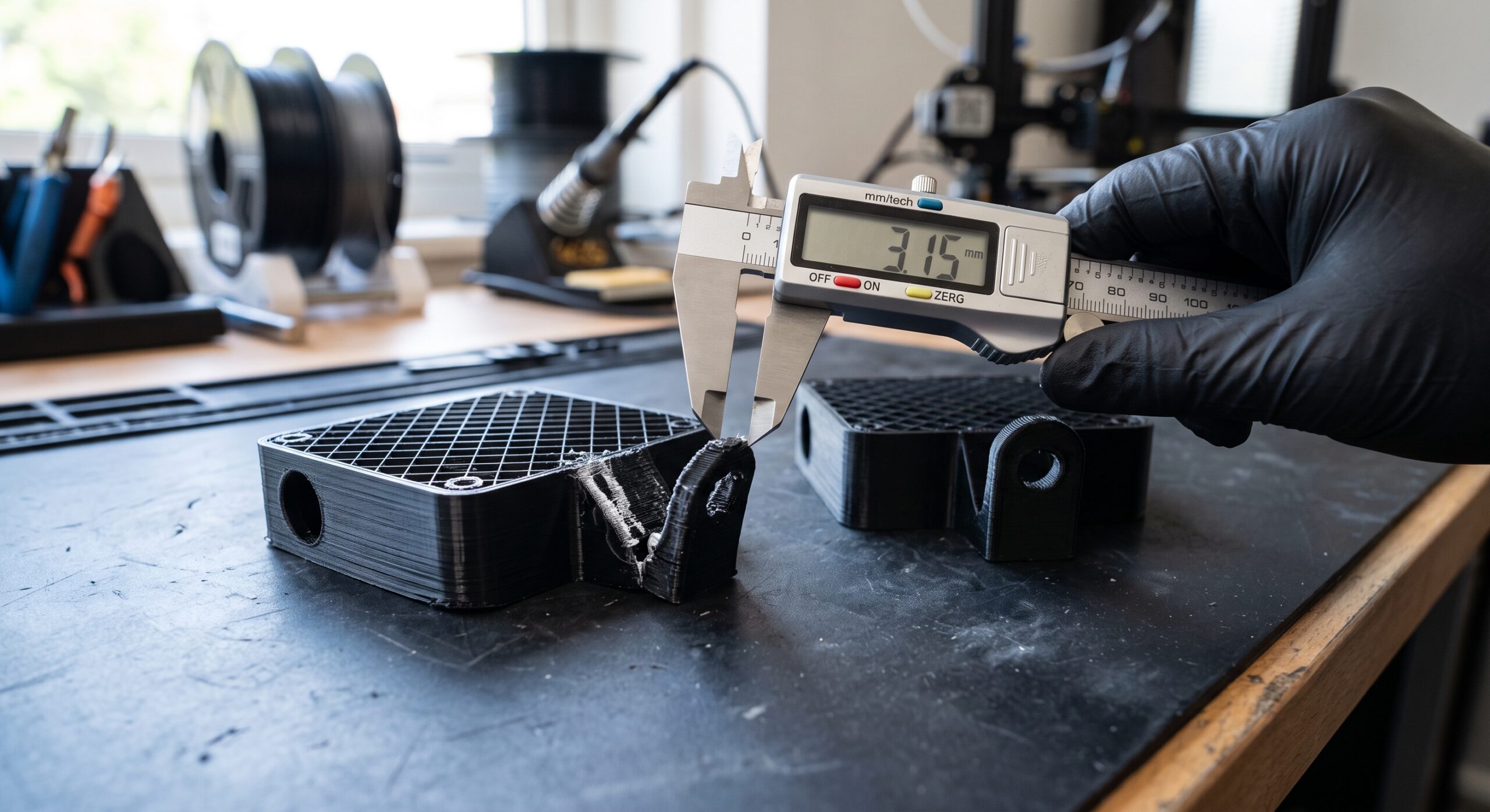 Illustration of inspecting a broken 3D-printed part